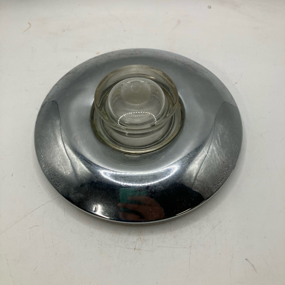 ACME Lid 6 Inches Diameter Clear‎ Glass Round Metallic Base Lipped Edge Modern I